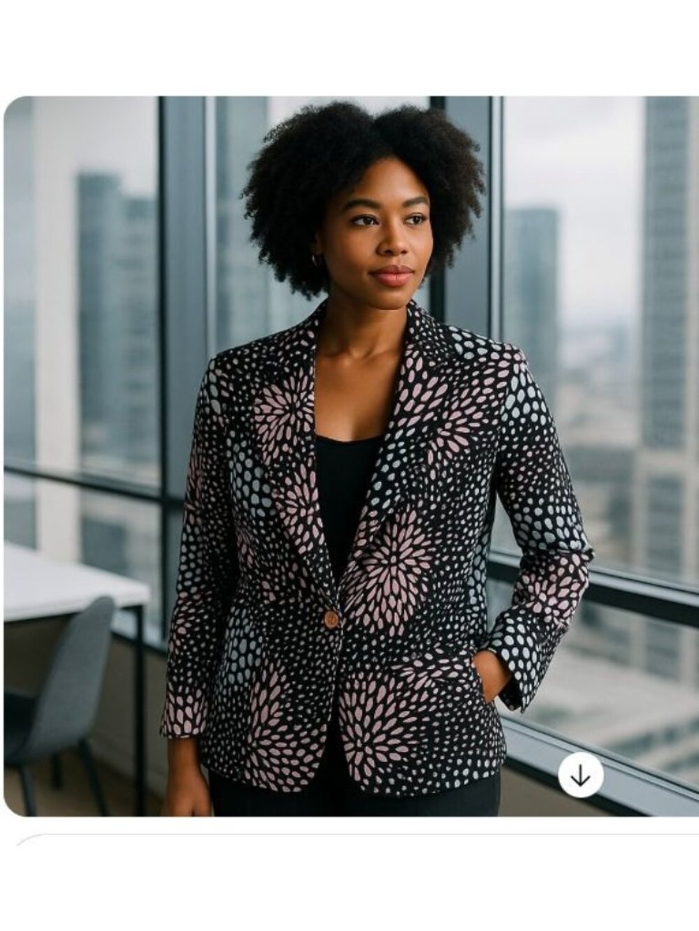 Anne Klein Women’s Lined Blazer Jacket L Black Pink Abstract Dot Print Office